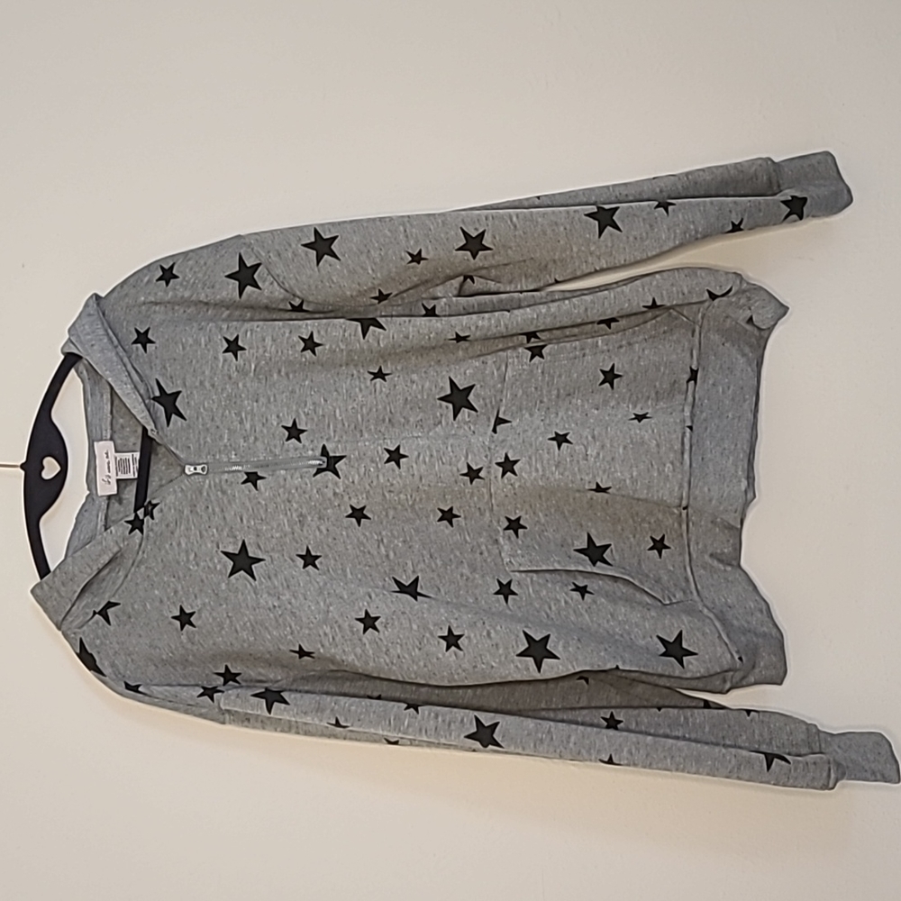 If It Were Me Heather Gray Star Print Quarter Zip Hoodie